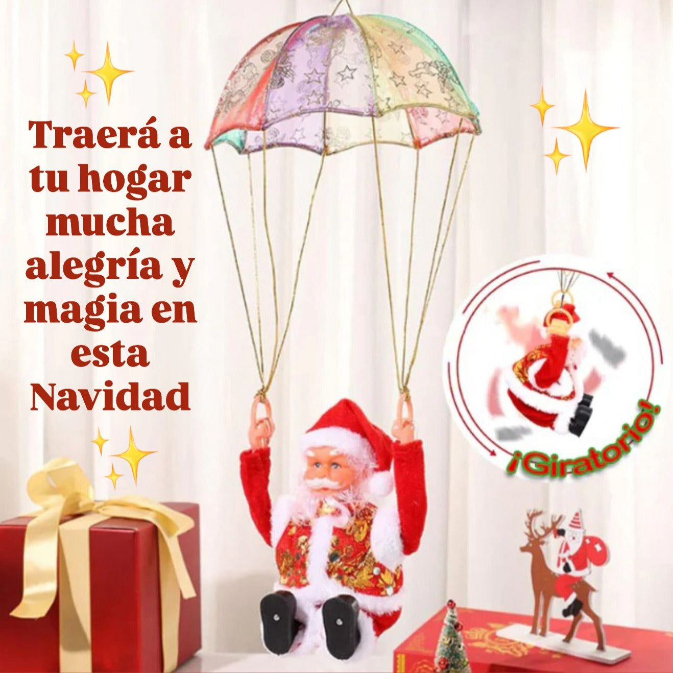 PAPÁ NOEL EN PARACAÍDAS - VUELO REALISTA CON GIROS Y SONIDO
