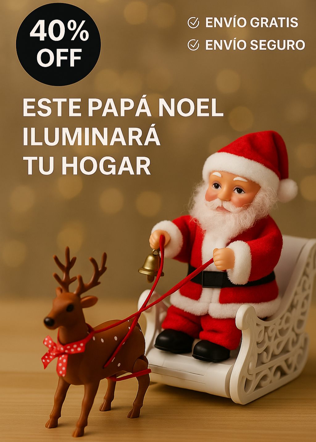Santa & Reno En Acción - Movimiento, brillo y Alegría en un Solo Adorno