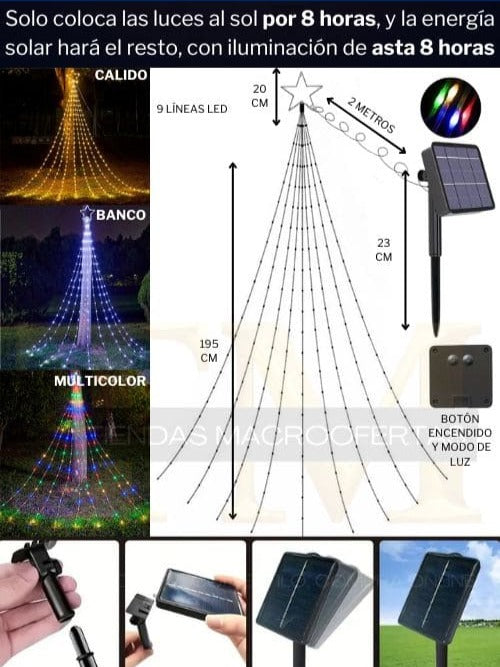 Estrella En Cascada Hiperrealista - Con Paneles Solares - Magic Christmas